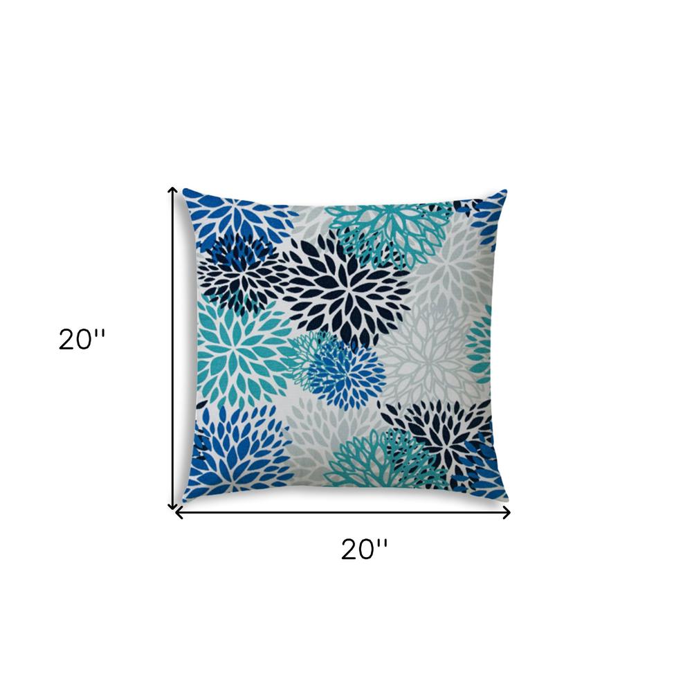 20" X 20" Blue And White Blown Seam Floral Throw Indoor Outdoor Pillow. Picture 7