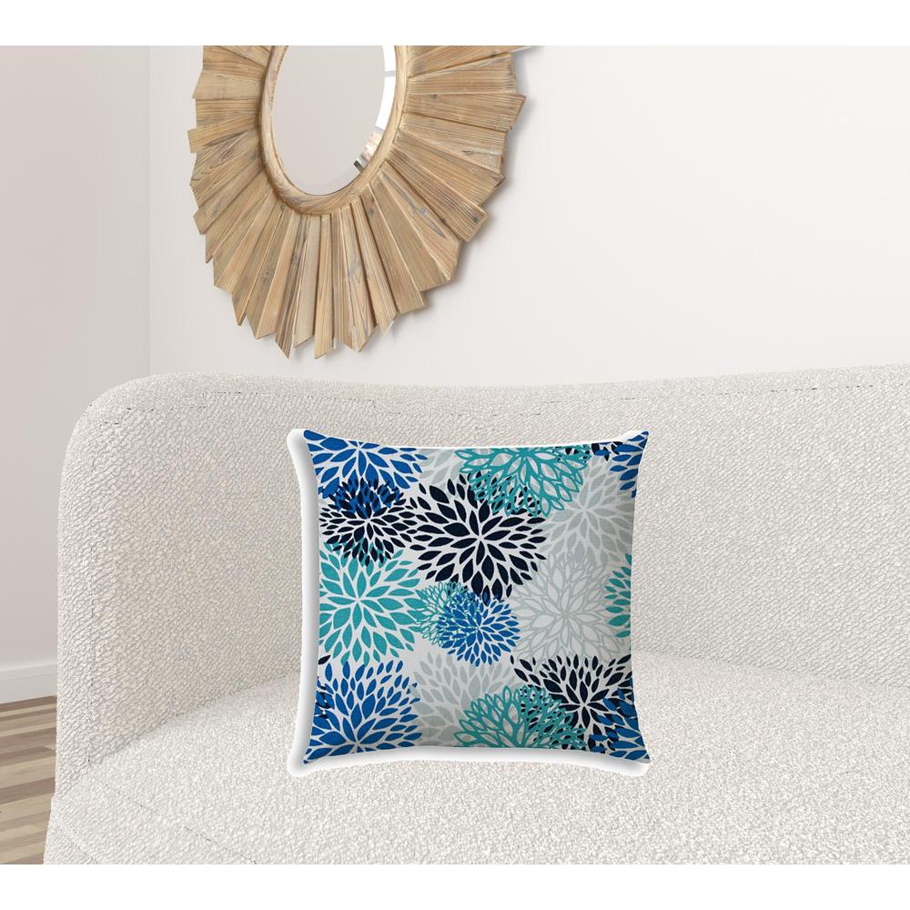 20" X 20" Blue And White Blown Seam Floral Throw Indoor Outdoor Pillow. Picture 2