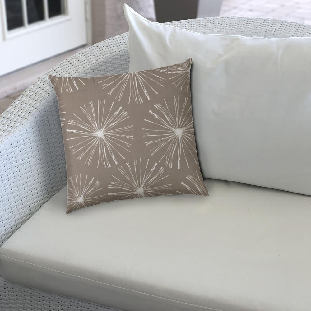 20" X 20" Taupe And White Blown Seam Floral Throw Indoor Outdoor Pillow. Picture 3