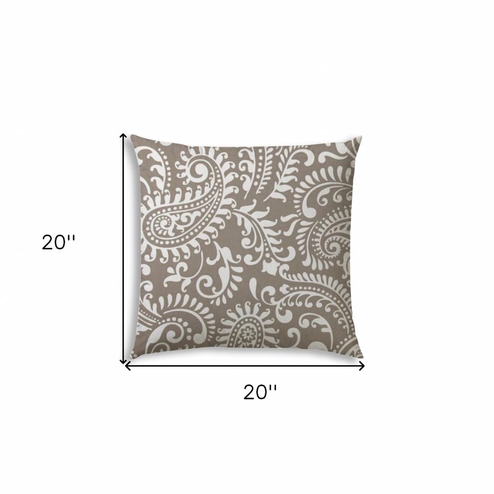 20" X 20" Taupe And White Blown Seam Paisley Throw Indoor Outdoor Pillow. Picture 7