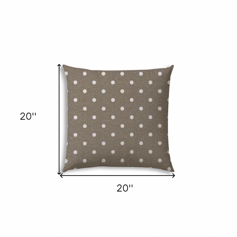 20" X 20" Taupe And White Blown Seam Polka Dots Throw Indoor Outdoor Pillow. Picture 7