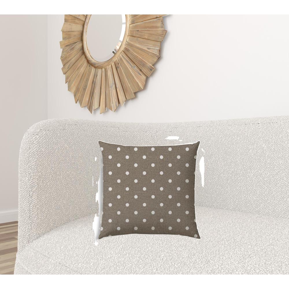 20" X 20" Taupe And White Blown Seam Polka Dots Throw Indoor Outdoor Pillow. Picture 2