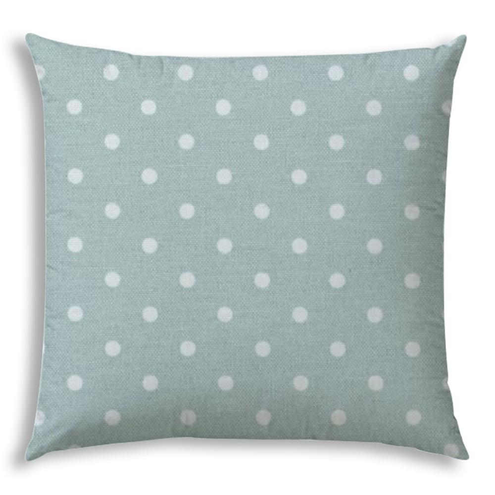 20" X 20" Seafoam And White Blown Seam Polka Dots Throw Indoor Outdoor Pillow. Picture 1