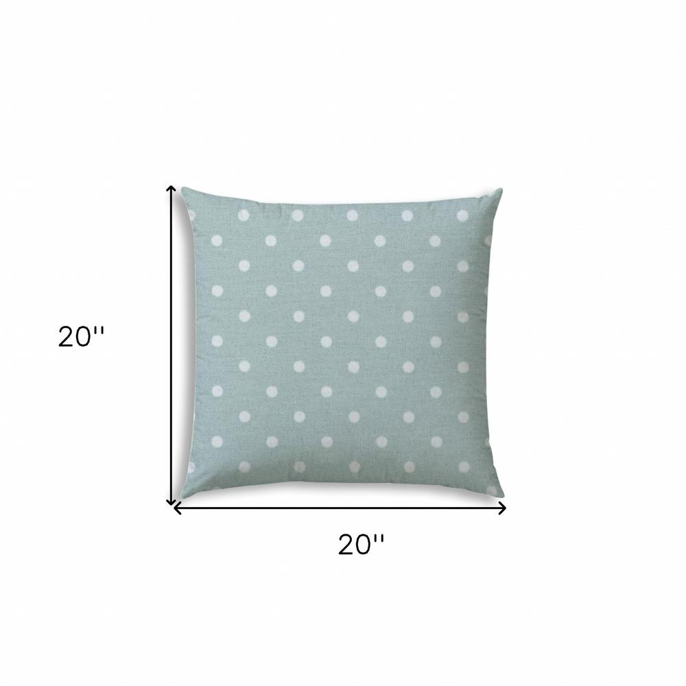 20" X 20" Seafoam And White Blown Seam Polka Dots Throw Indoor Outdoor Pillow. Picture 7