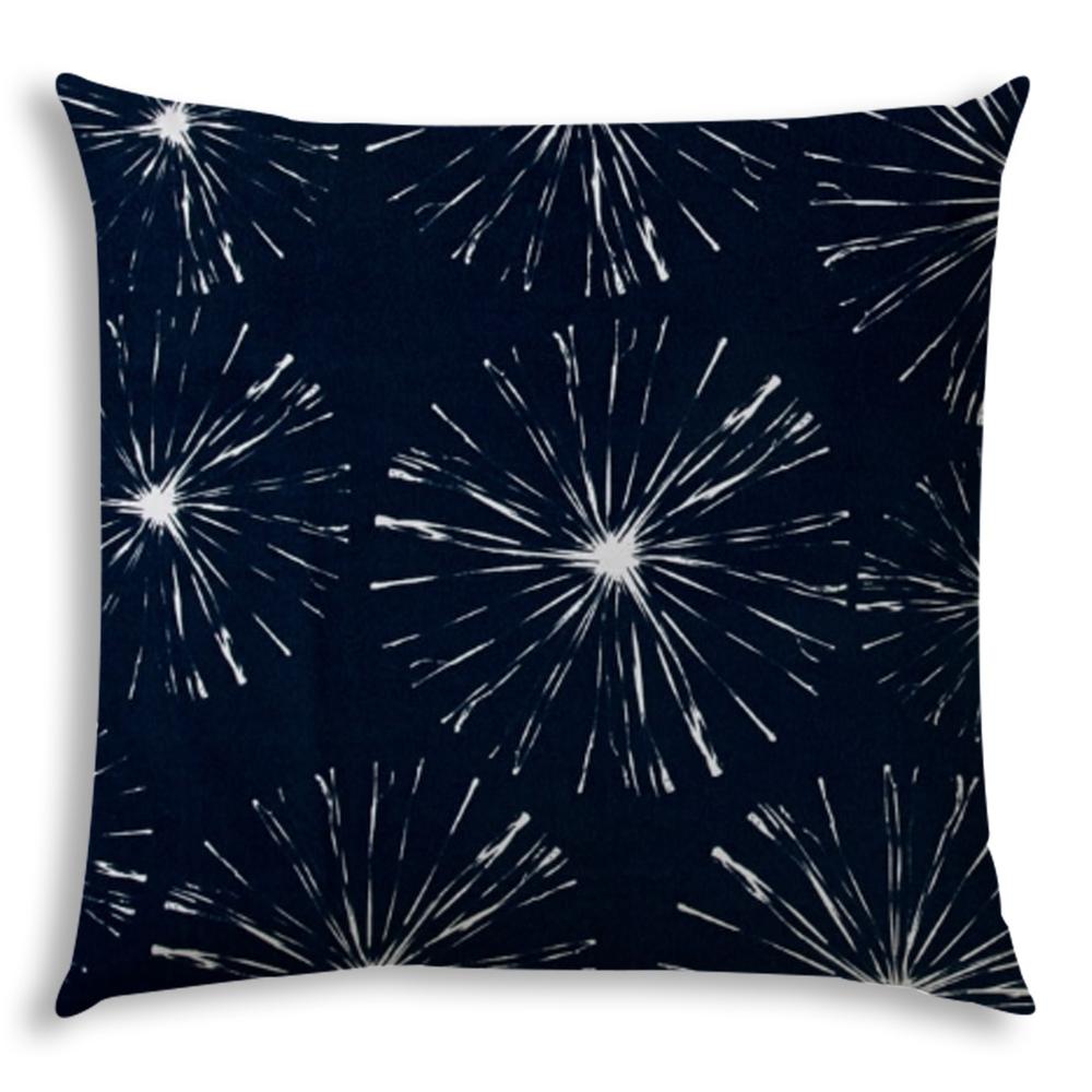 20" X 20" Navy Blue And White Blown Seam Floral Throw Indoor Outdoor Pillow. Picture 1