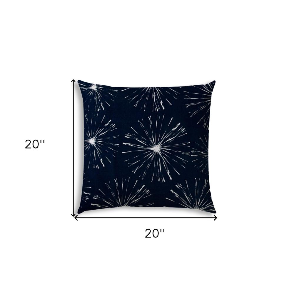 20" X 20" Navy Blue And White Blown Seam Floral Throw Indoor Outdoor Pillow. Picture 7