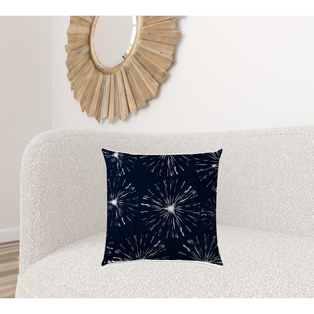20" X 20" Navy Blue And White Blown Seam Floral Throw Indoor Outdoor Pillow. Picture 2