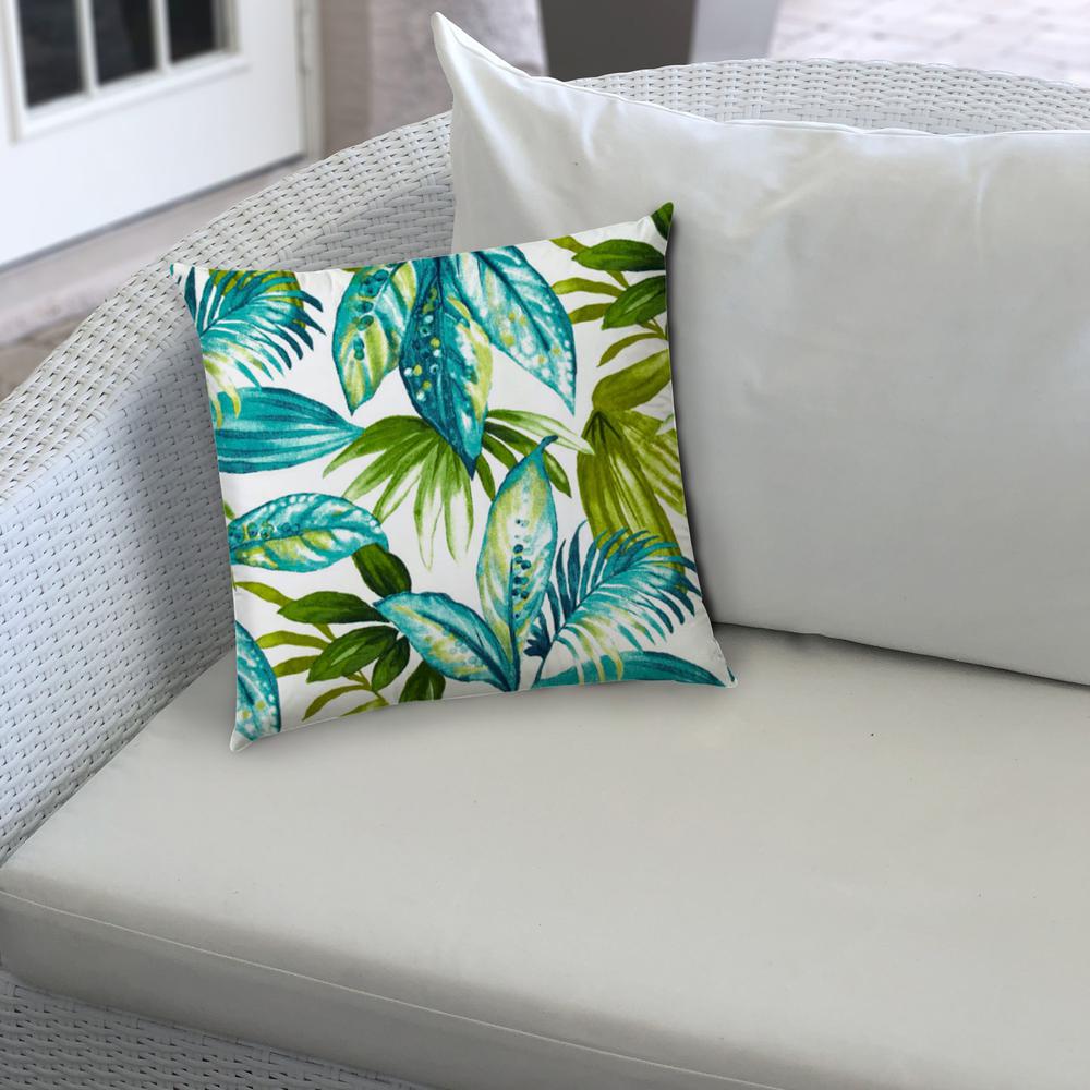 20" X 20" Teal And White Blown Seam Tropical Throw Indoor Outdoor Pillow. Picture 3
