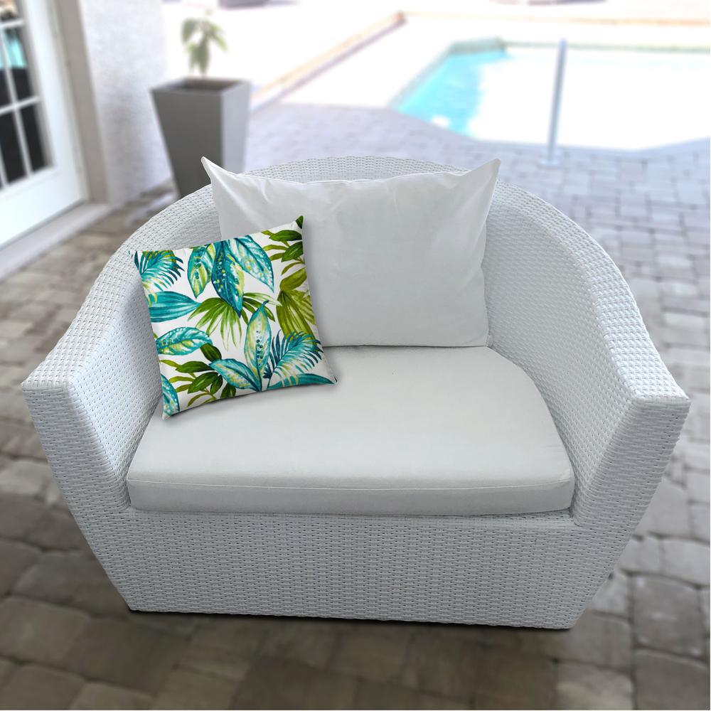 20" X 20" Teal And White Blown Seam Tropical Throw Indoor Outdoor Pillow. Picture 4