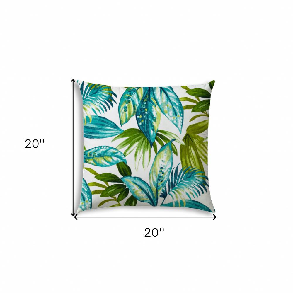 20" X 20" Teal And White Blown Seam Tropical Throw Indoor Outdoor Pillow. Picture 7