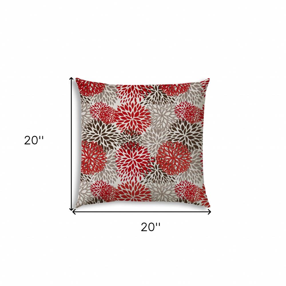 20" X 20" Red And White Blown Seam Floral Throw Indoor Outdoor Pillow. Picture 6
