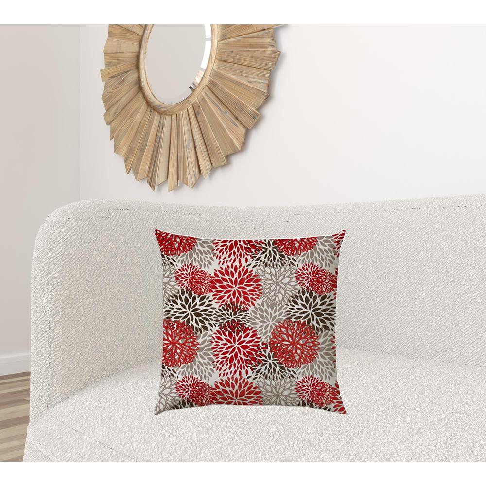 20" X 20" Red And White Blown Seam Floral Throw Indoor Outdoor Pillow. Picture 2