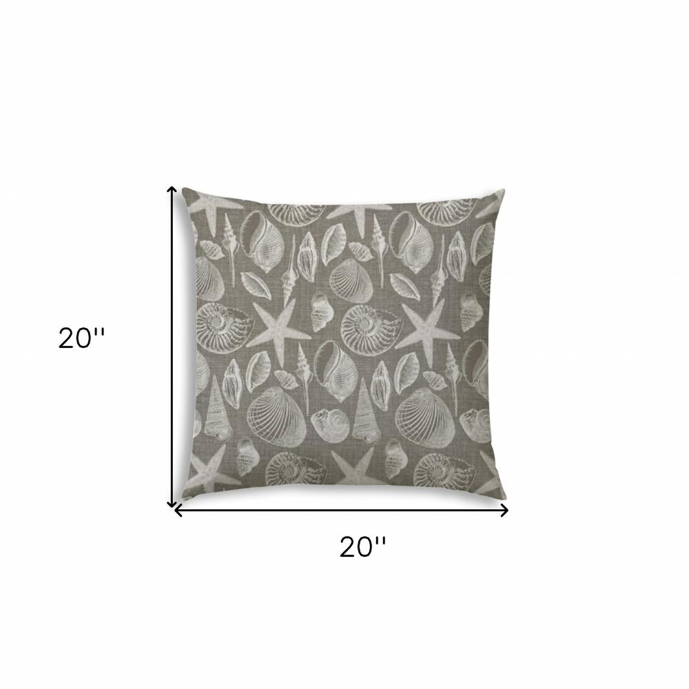 20" X 20" Cream, Gray Seashells Blown Seam Nautical Throw Indoor Outdoor Pillow. Picture 6