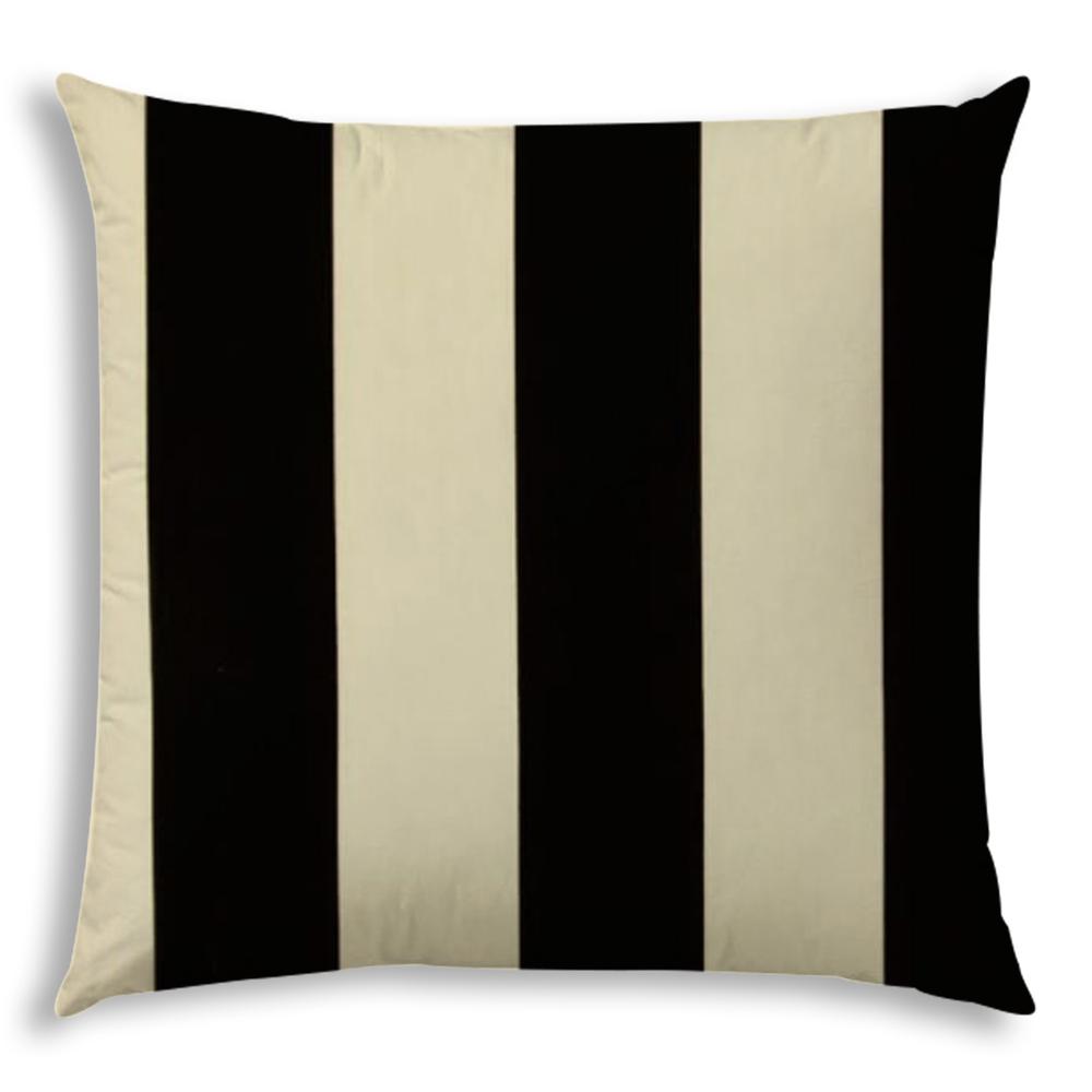 20" X 20" Black And Ivory Blown Seam Striped Throw Indoor Outdoor Pillow. Picture 1