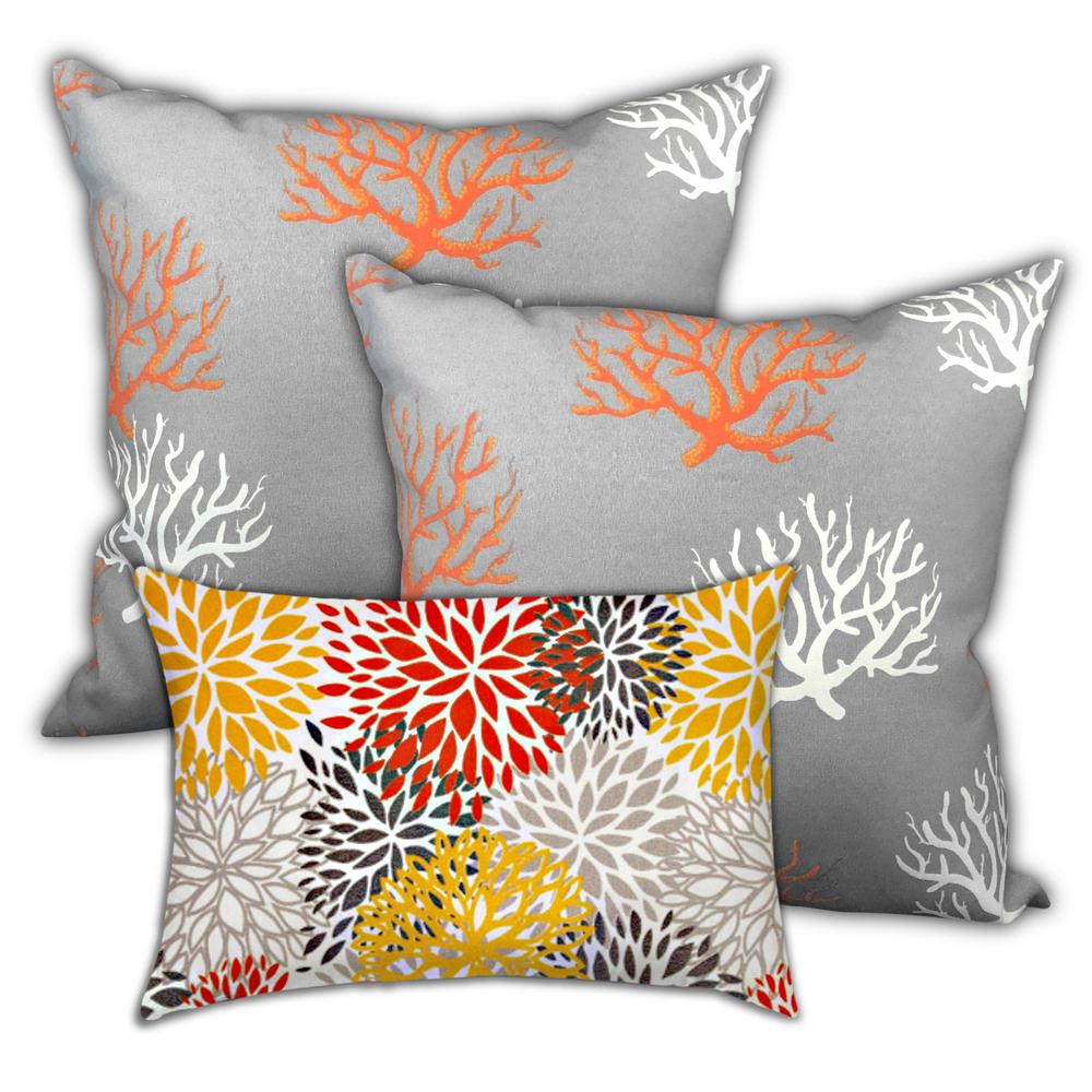 Gray, White Corals Blown Seam Nautical Throw Indoor Outdoor Pillow. Picture 3