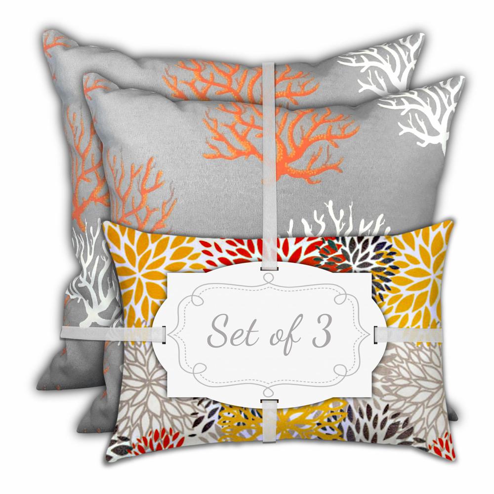 Gray, White Corals Blown Seam Nautical Throw Indoor Outdoor Pillow. Picture 1