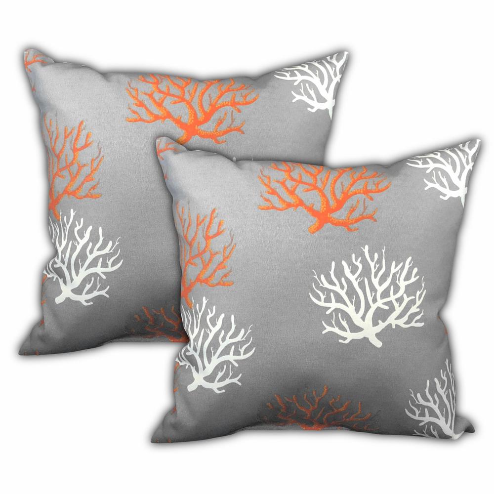 Gray, White Corals Blown Seam Nautical Throw Indoor Outdoor Pillow. Picture 4