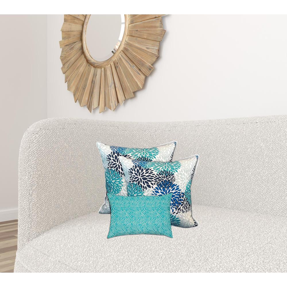 Blue, White Blown Seam Floral Throw Indoor Outdoor Pillow. Picture 2