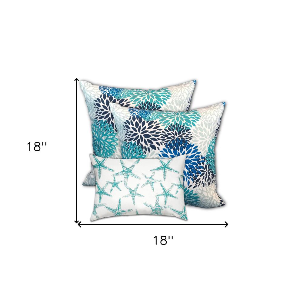 Blue, White Blown Seam Floral Throw Indoor Outdoor Pillow. Picture 7