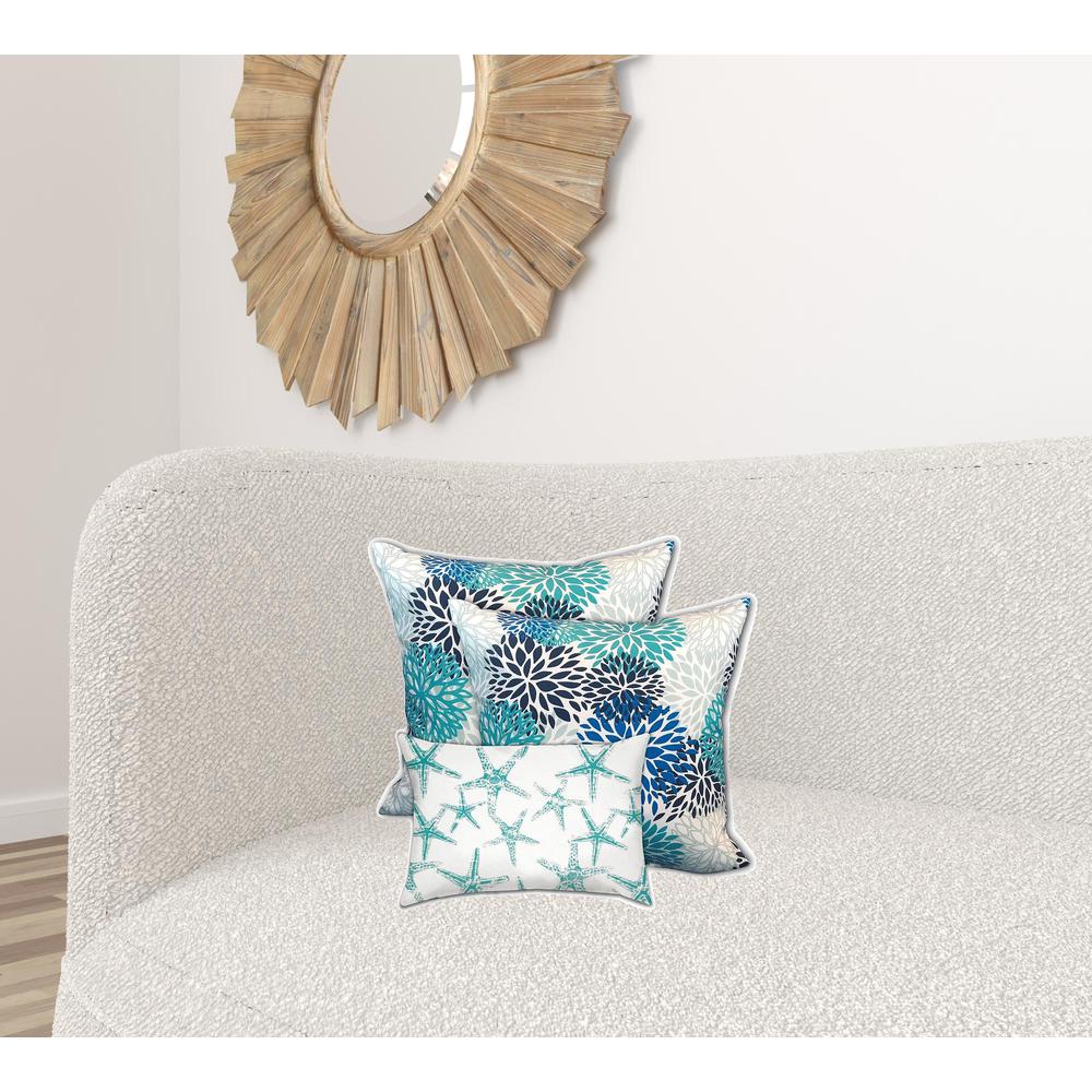 Blue, White Blown Seam Floral Throw Indoor Outdoor Pillow. Picture 2
