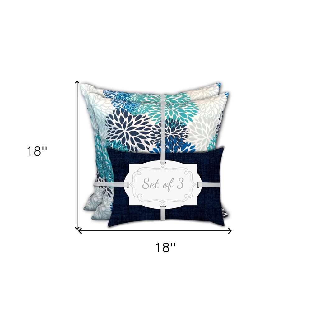 18" X 18" Blue And White Blown Seam Floral Throw Indoor Outdoor Pillow. Picture 7