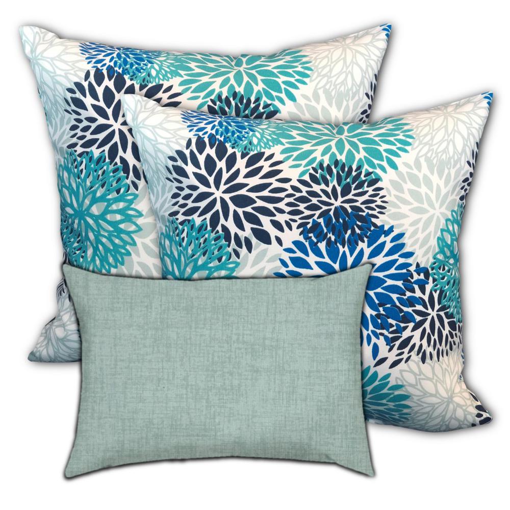 Set of 3 Seafoam Blooms Indoor Outdoor Sewn Pillows. Picture 4