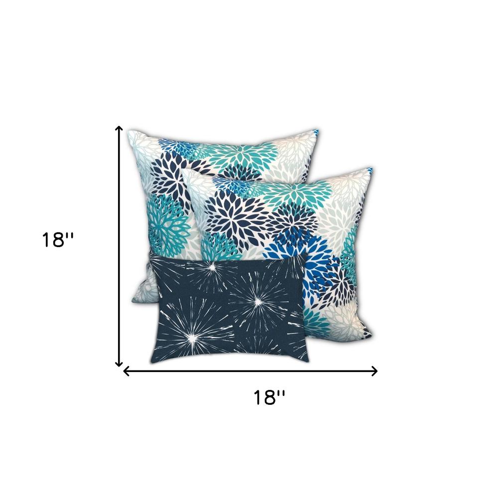 Blue, White Blown Seam Floral Throw Indoor Outdoor Pillow. Picture 7