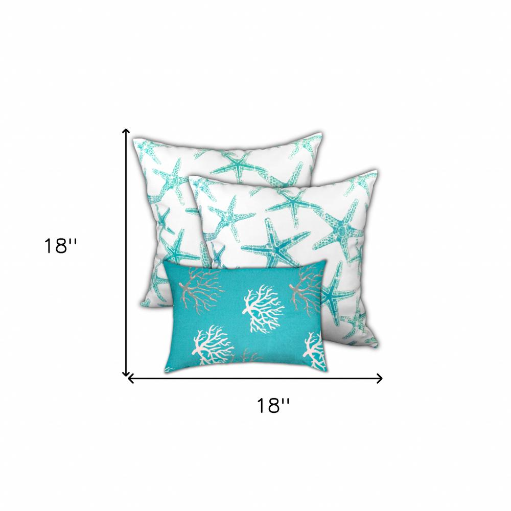 Ocean Blue, White Starfish Zippered Coastal Throw Indoor Outdoor Pillow. Picture 7
