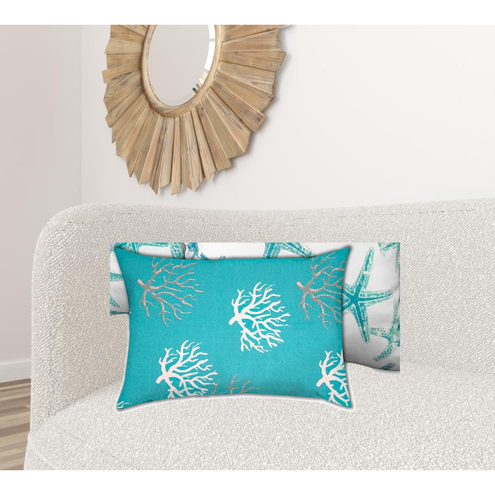 Ocean Blue, White Starfish Zippered Coastal Throw Indoor Outdoor Pillow. Picture 2