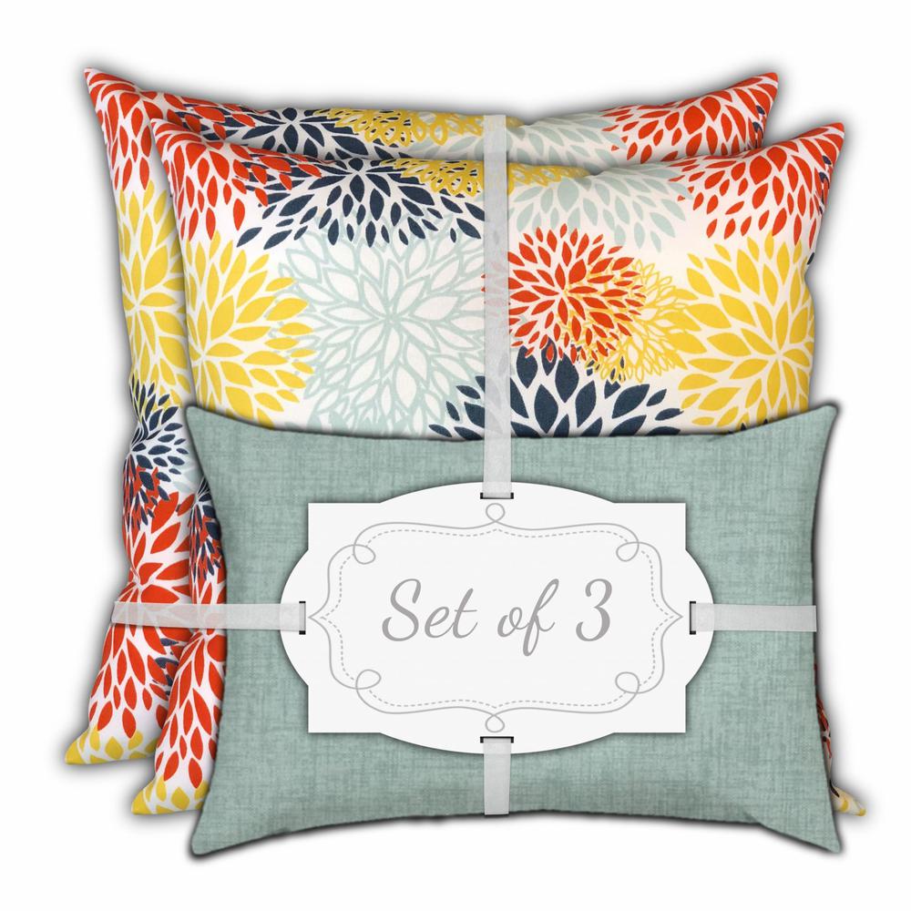 Seafoam, White Zippered Floral Throw Indoor Outdoor Pillow. Picture 1