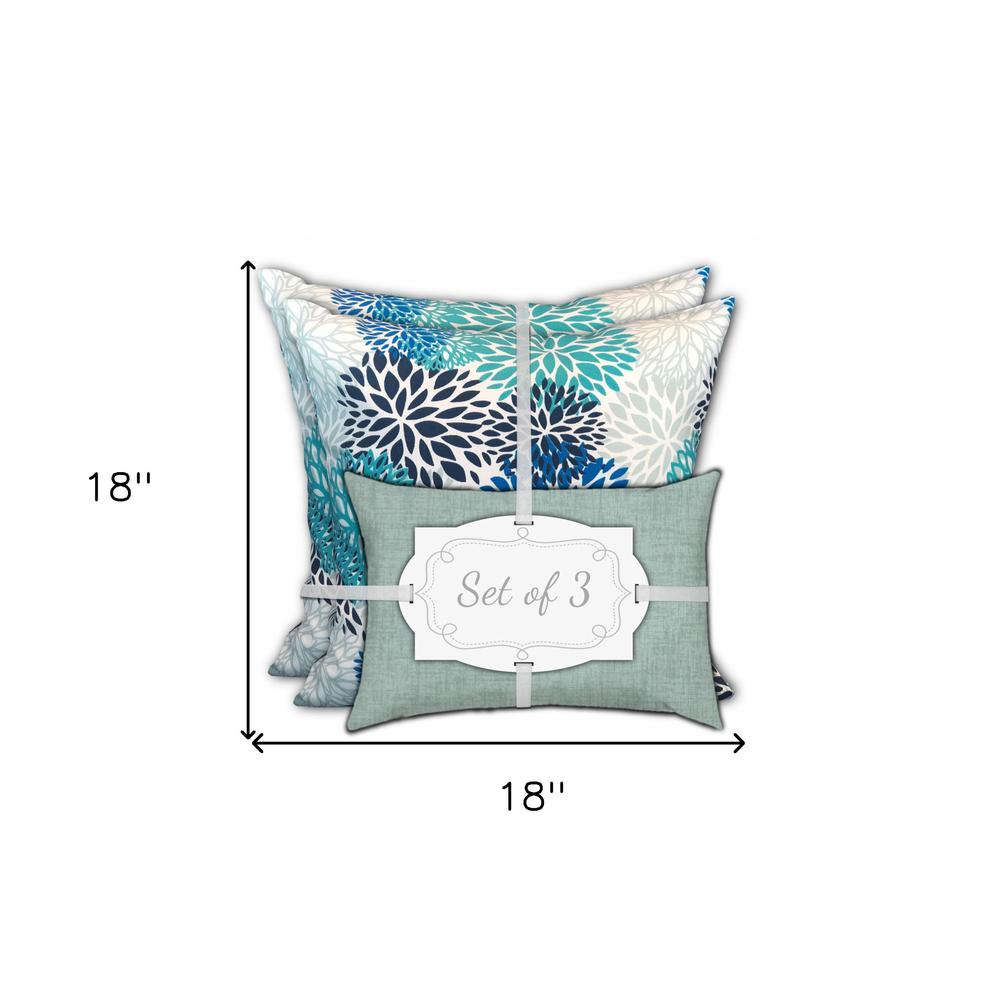 Set of 3 Seafoam Blooms Indoor Outdoor Zippered Pillows. Picture 6