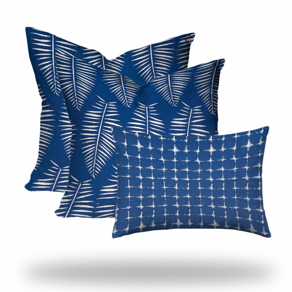 Set of 3 Blue Leaf Indoor Outdoor Zippered Pillow Covers. Picture 1