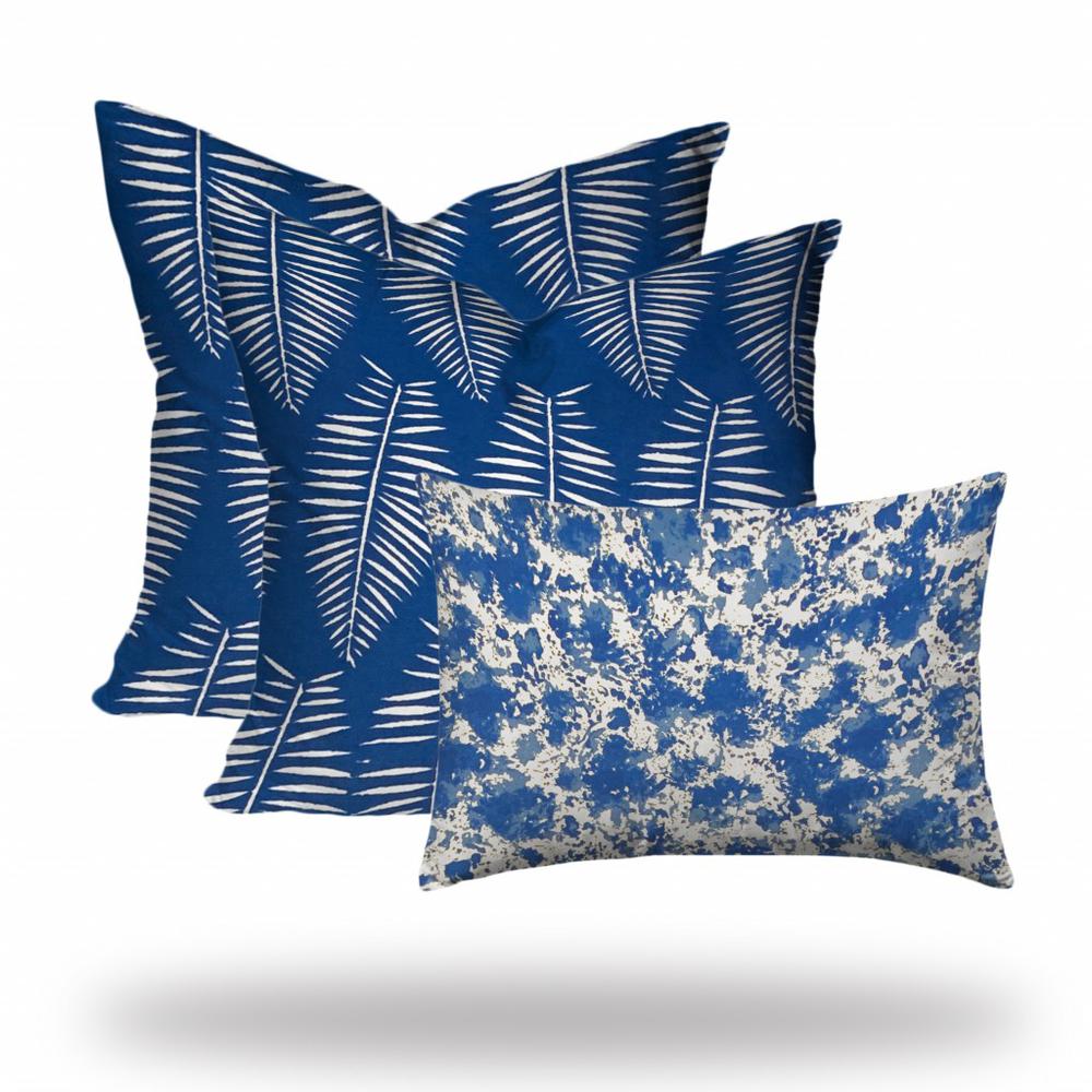 Set Of Three 20x20 Blue And White Blown Seam Polyester Coastal Throw Pillows. Picture 1