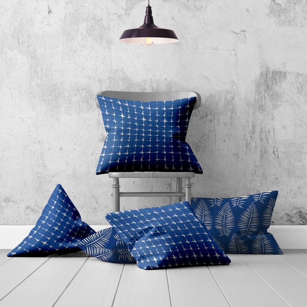 Blue, White Blown Seam Gingham Throw Indoor Outdoor Pillow. Picture 4