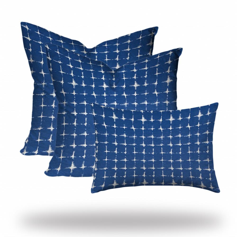 Blue, White Blown Seam Gingham Throw Indoor Outdoor Pillow. Picture 3
