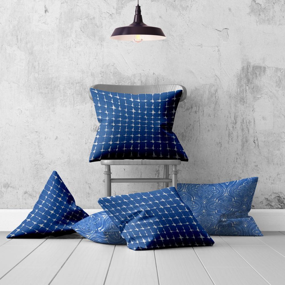 Blue, White Enveloped Gingham Throw Indoor Outdoor Pillow Cover. Picture 4