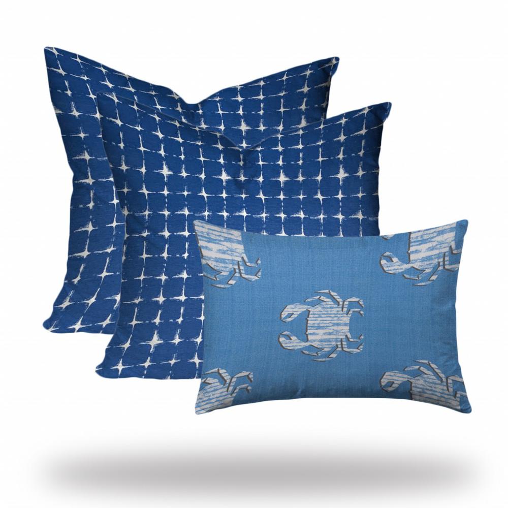 Blue, White Crab Blown Seam Coastal Throw Indoor Outdoor Pillow. Picture 3