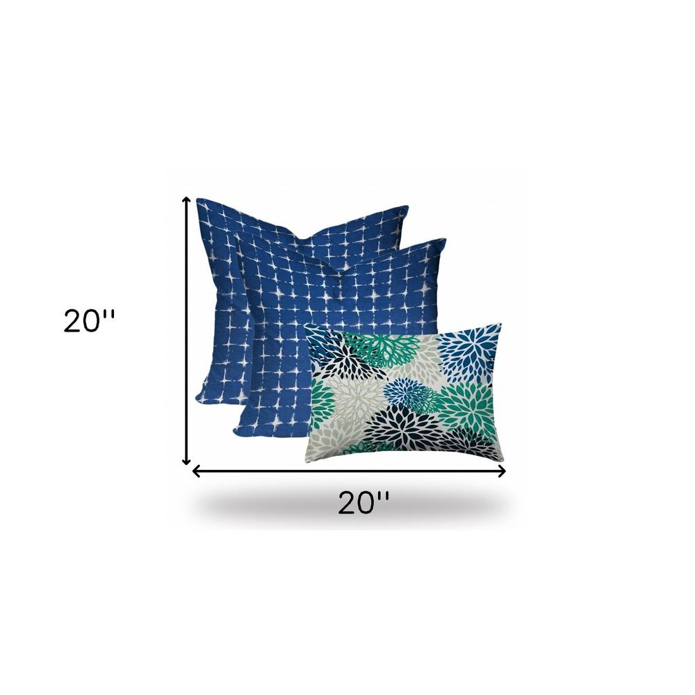 Blue, White Enveloped Floral Throw Indoor Outdoor Pillow Cover. Picture 6