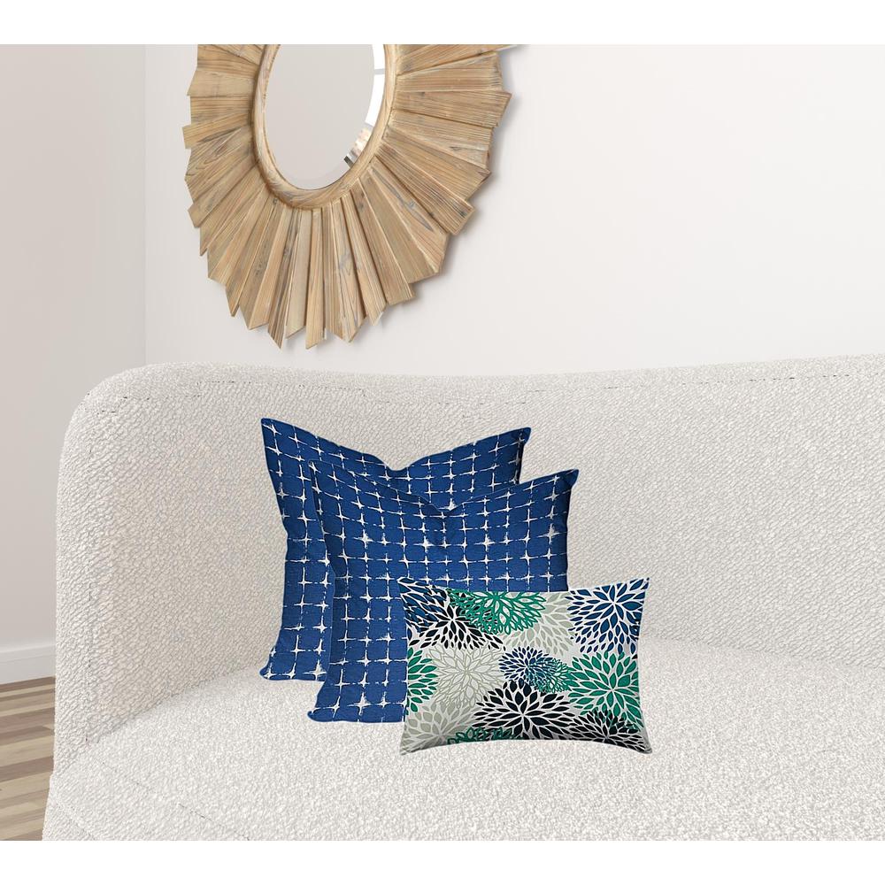 Blue, White Enveloped Floral Throw Indoor Outdoor Pillow Cover. Picture 1