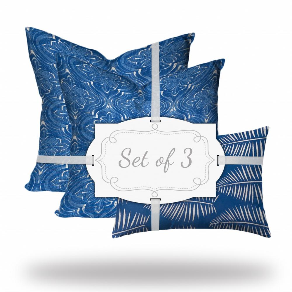Set Of Three 20" X 20" Blue, White Zippered Coastal Throw Indoor Outdoor Pillow. Picture 3