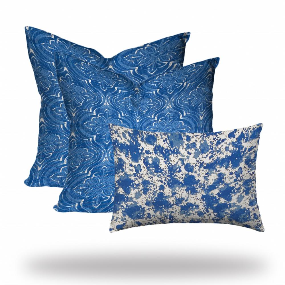 Set Of Three 20" X 20" Blue, White Zippered Coastal Throw Indoor Outdoor Pillow. Picture 3