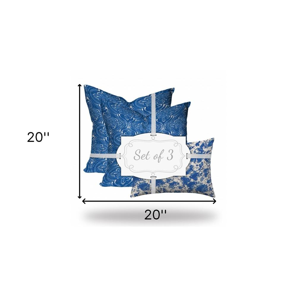 Set Of Three 20" X 20" Blue, White Zippered Coastal Throw Indoor Outdoor Pillow. Picture 6