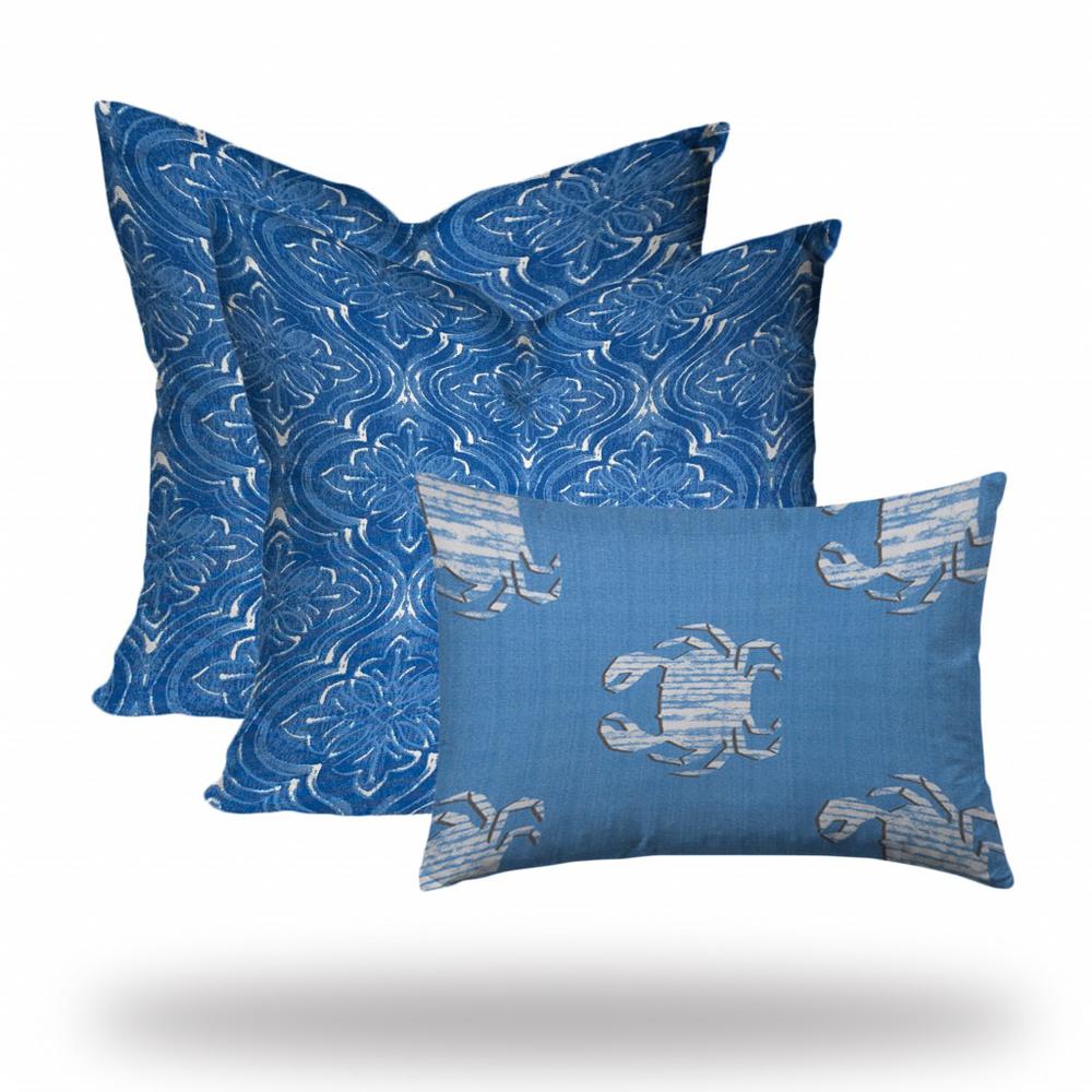 Blue, White Crab Blown Seam Coastal Throw Indoor Outdoor Pillow. Picture 3