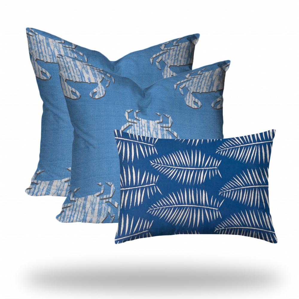 Blue, White Crab Enveloped Coastal Throw Indoor Outdoor Pillow Cover. Picture 2
