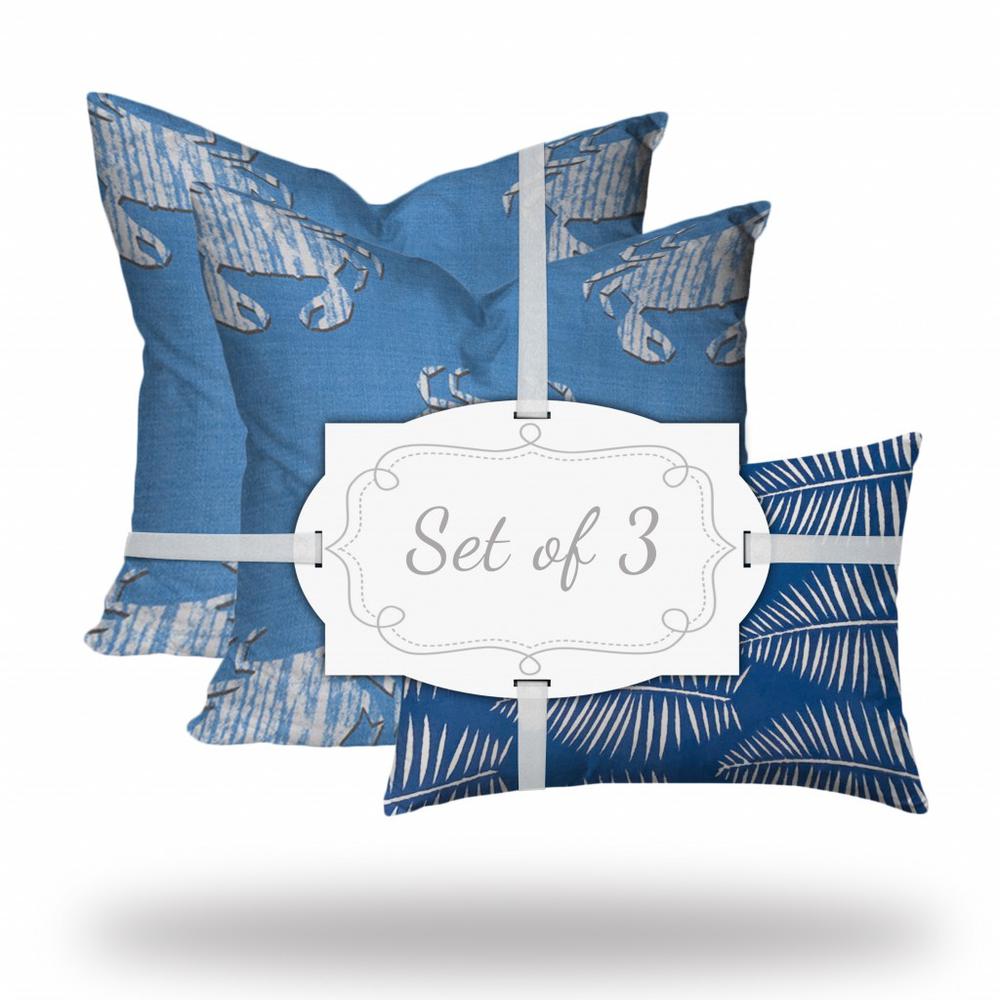 Blue, White Crab Enveloped Coastal Throw Indoor Outdoor Pillow. Picture 3