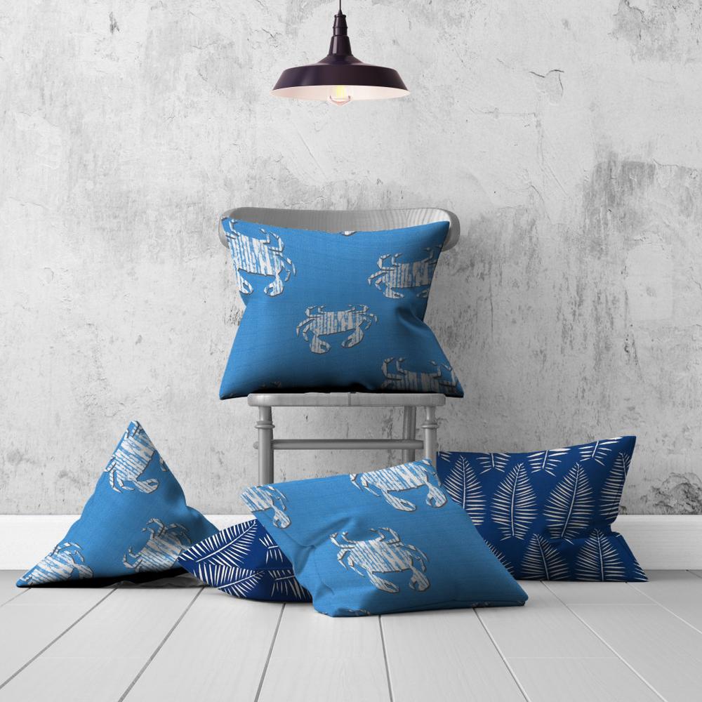 Blue, White Crab Enveloped Coastal Throw Indoor Outdoor Pillow. Picture 4
