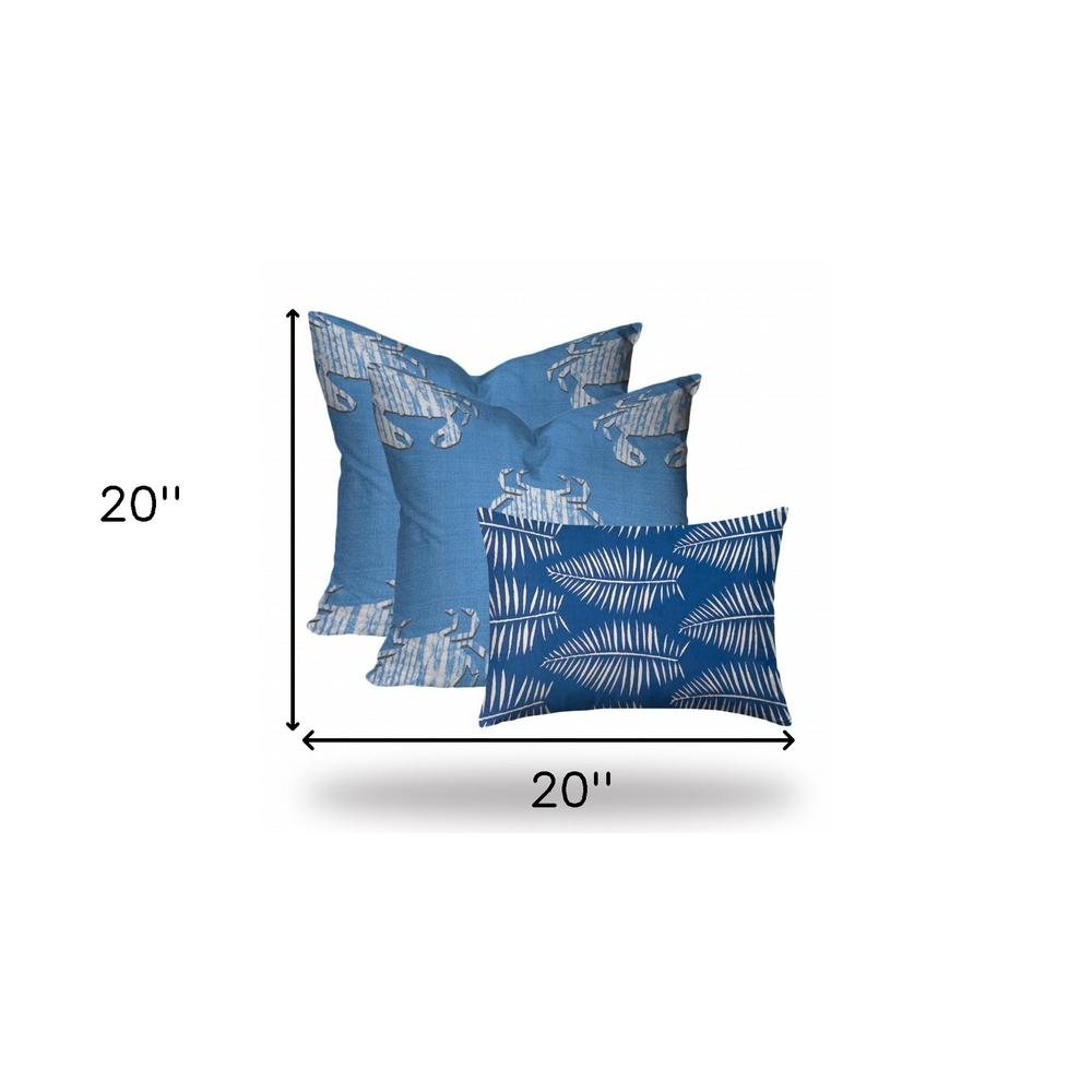 Blue, White Crab Enveloped Coastal Throw Indoor Outdoor Pillow. Picture 6