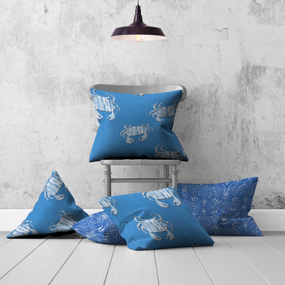 Blue, White Crab Zippered Coastal Throw Indoor Outdoor Pillow Cover. Picture 4