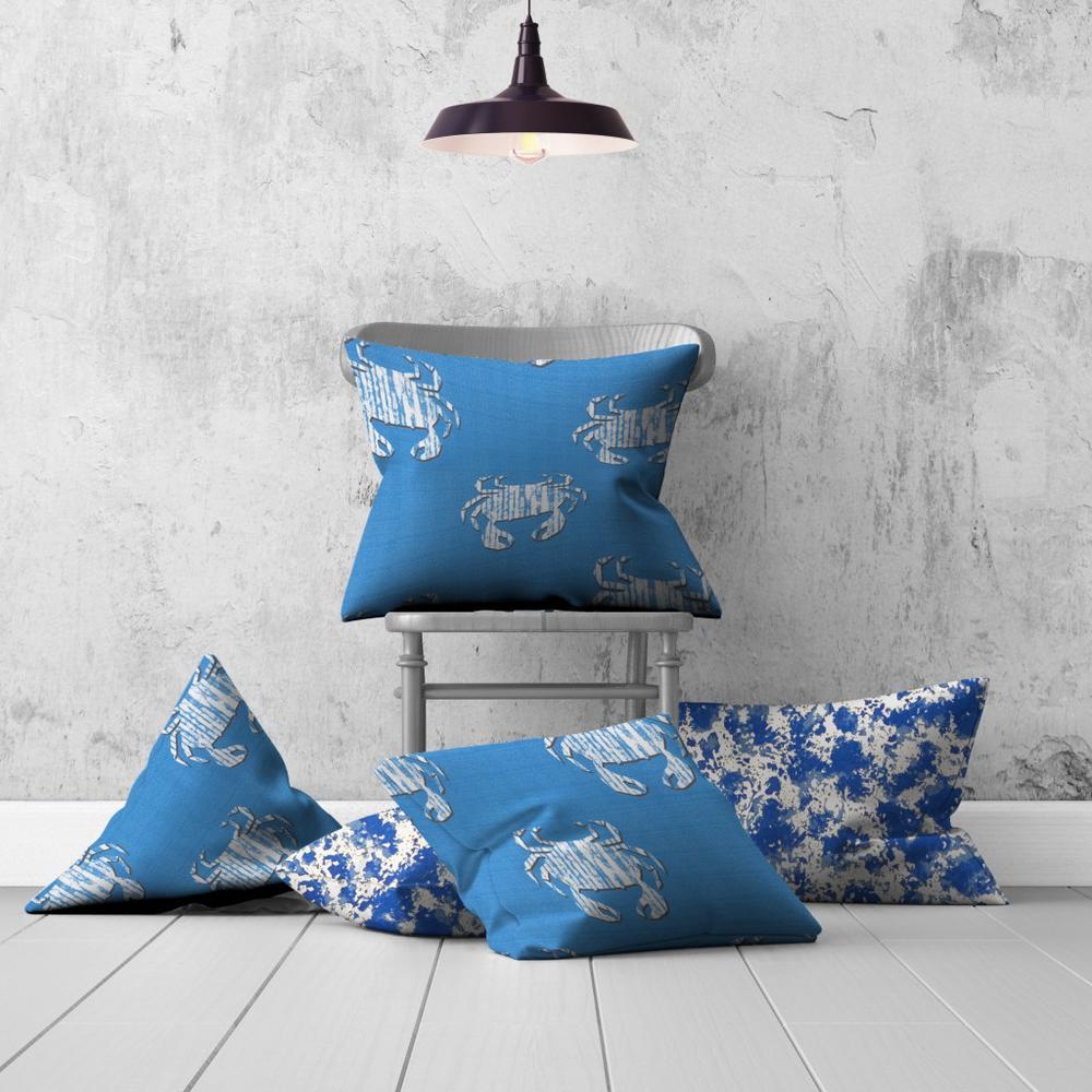 Blue, White Crab Enveloped Coastal Throw Indoor Outdoor Pillow Cover. Picture 4