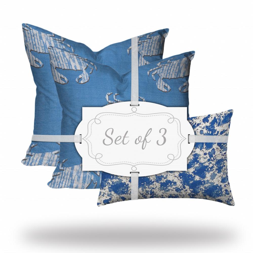 Blue, White Crab Enveloped Coastal Throw Indoor Outdoor Pillow. Picture 1